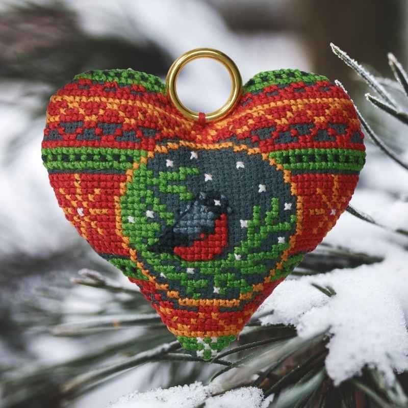 broderet hjerte med dompap - permin broderikit