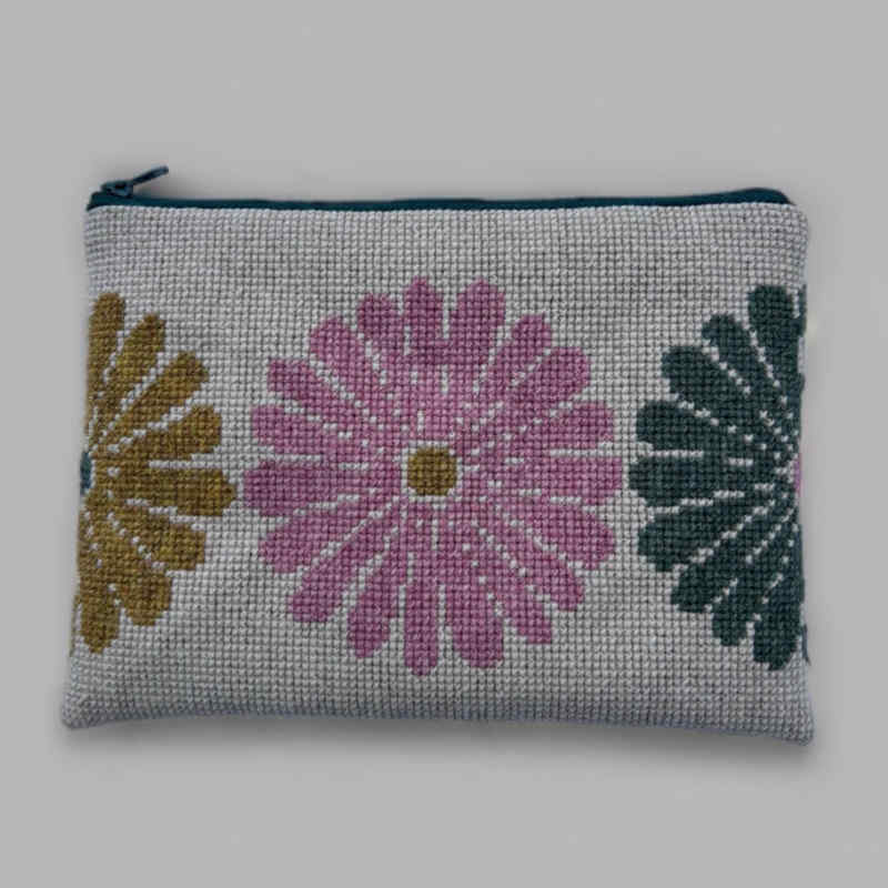 Baldyre broderikit lille pung med blomstermotiv