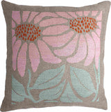 OOE broderi - Pink flowers - broderi på hørstof
