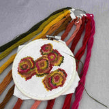 broderigarn i organiser - røde og gyldne farver fra tekstilmagi