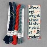 broderikit bogmærke blå orange